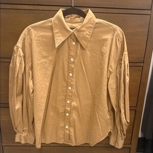Banana Republic Blouson Sleeve Tan Button-Up Shirt